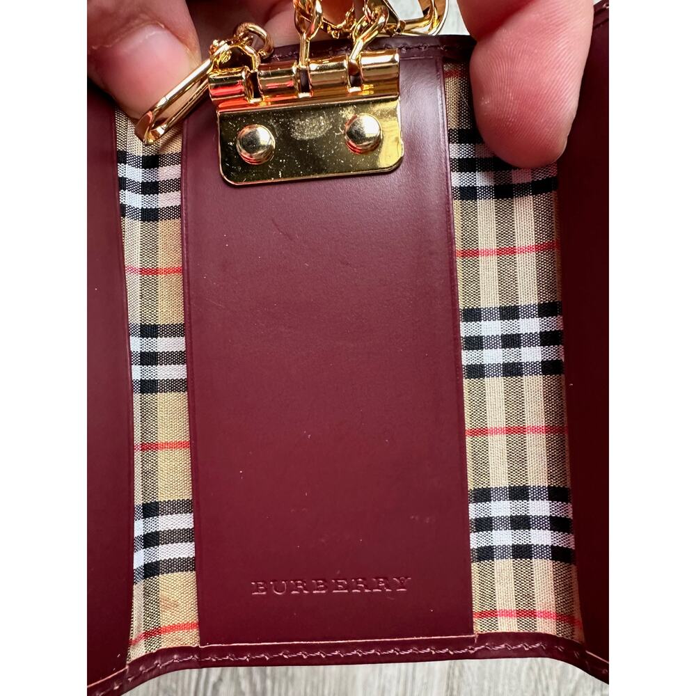 Burberry Burgundy Leather Key  Holder with Nova Check Accents - Picture 13 of 13